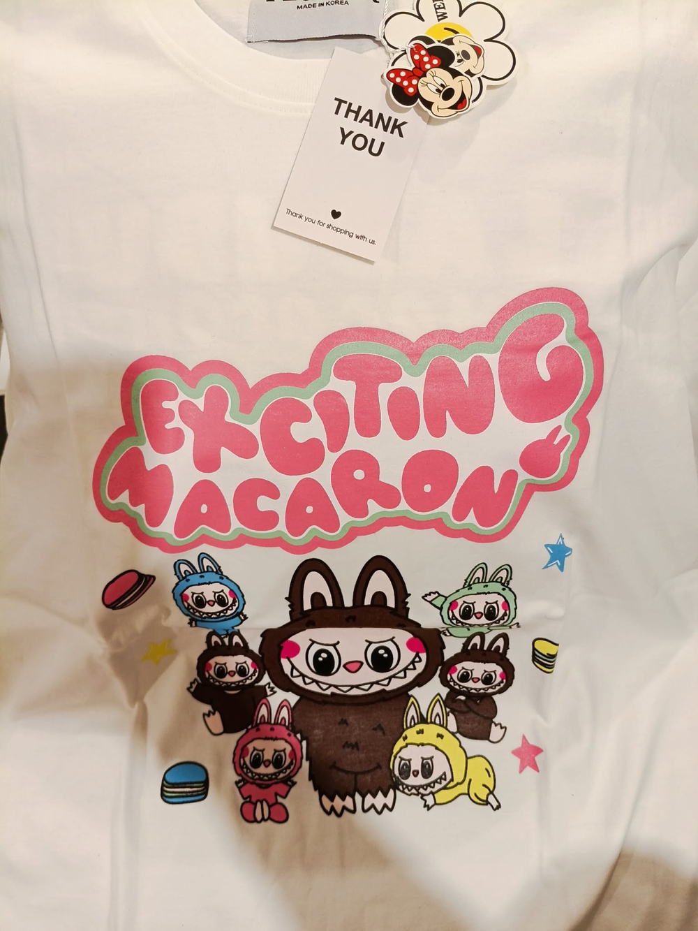 Exciting Macaron Graphic Tee - White with Pink & Multi